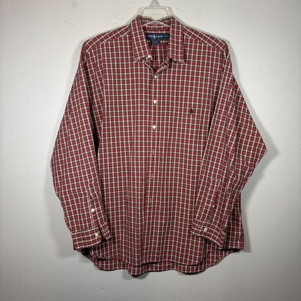 Ralph Lauren Big Shirt XXL Red Plaid Cotton Button Down‎ Long Sleeve Pony Logo